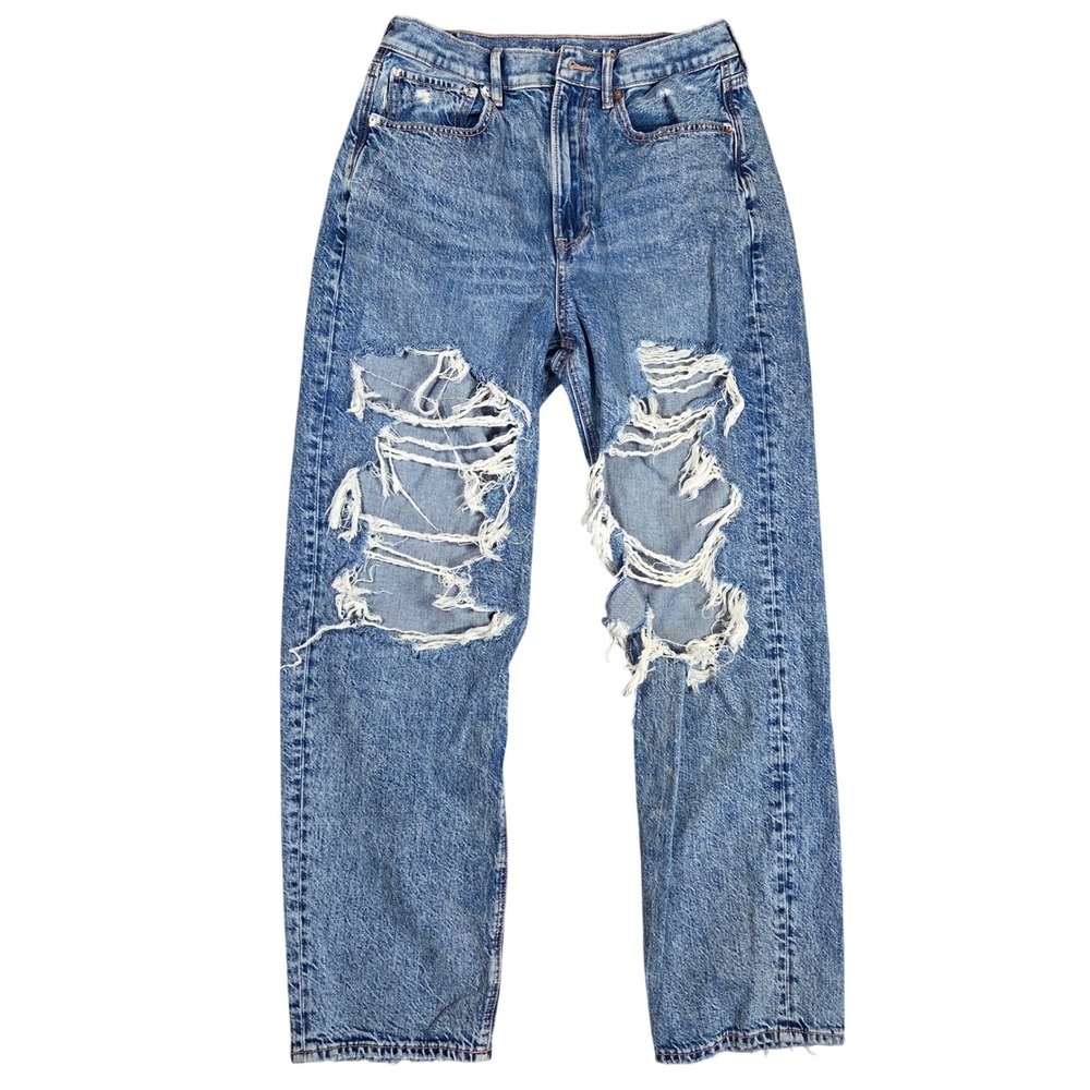 American Eagle Baggy Jeans Womens 6 Short High Rise Distressed Medium Wash Blue